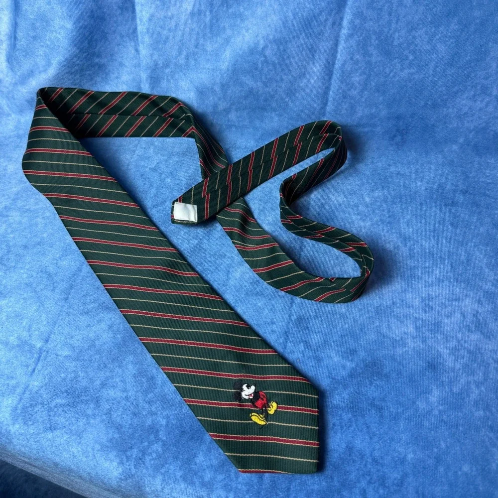 Vintage Mickey Mouse by Cervantes Striped Necktie Green Red Disney Mens Tie
